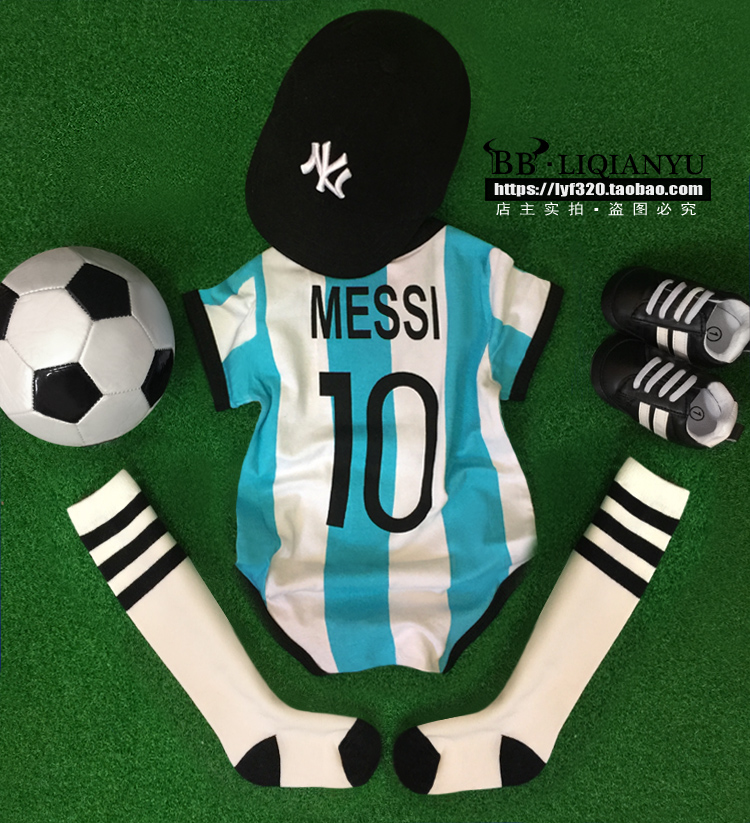 World Cup bóng đá phù hợp với bé ảnh Cáp Nhĩ Tân mùa hè jumpsuit bé áo tam giác Argentina túi cotton - Bóng đá tất gót đá bóng