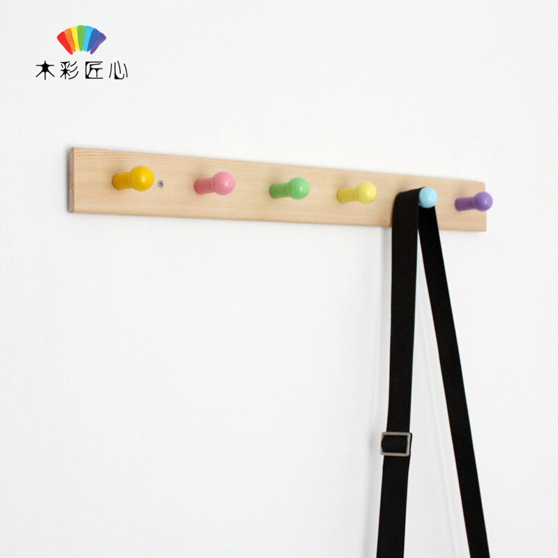 Original Handmade Solid Wood Fields Garden Fitting Rooms Colorful Wooden Balls Creative Decoration Free Of Nail Punching Hooks Wall Hanging Hook