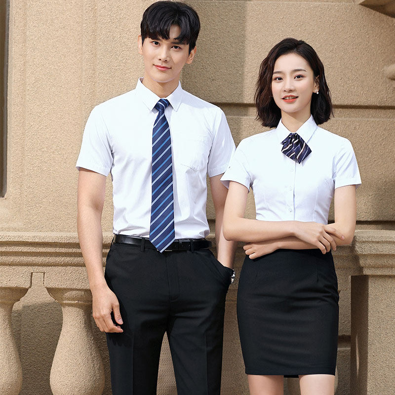 Men's and women's same style work clothes short-sleeved white shirt summer bank business management tooling 4S shop sales staff work clothes