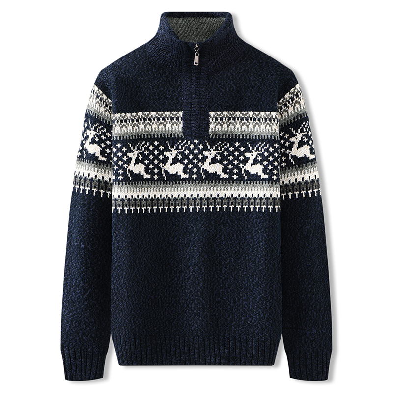 Winter Plus-Size Men's Sweater with Fleece Lining, Thickened, Half-High Collar, Zipper, Extra Large Knitwear, Oversized Knit Sweater for Big and Tall Men