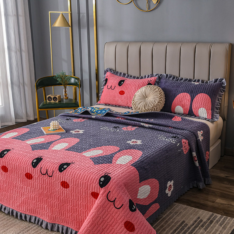 Milk velvet bed cover single-piece double-sided tatami four seasons universal quilted bed sheet three-piece set crystal coral velvet Kang cover