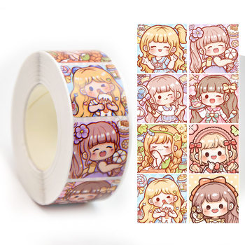 Comic girl roll stickers children's stickers cartoon anime hand-painted children's toys round seal labels