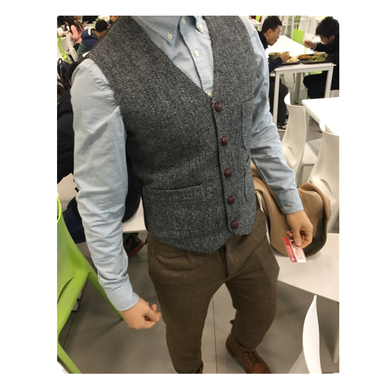 Mùa thu và mùa đông mẫu xương cá tweed Anh retro để tăng chất béo cha trung niên áo len phù hợp với nam quần ngắn