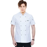 Рабочая одежда для шеф-повара, мужская, с короткими рукавами, летняя, из тонкого чистого хлопка, дышащая, черная, для кухни, общественного питания, для выпечки, большого размера, с короткими рукавами