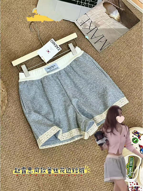 Ruth's Same Style Korean Lace Patchwork Shorts) Summer Natural Waistband Loose Slimming Casual Versatile Women's Shorts Ruth's Same Style Korean Lace Patchwork Shorts) Summer Natural Waistband Loose Slimming Casual Versatile Women's Shorts