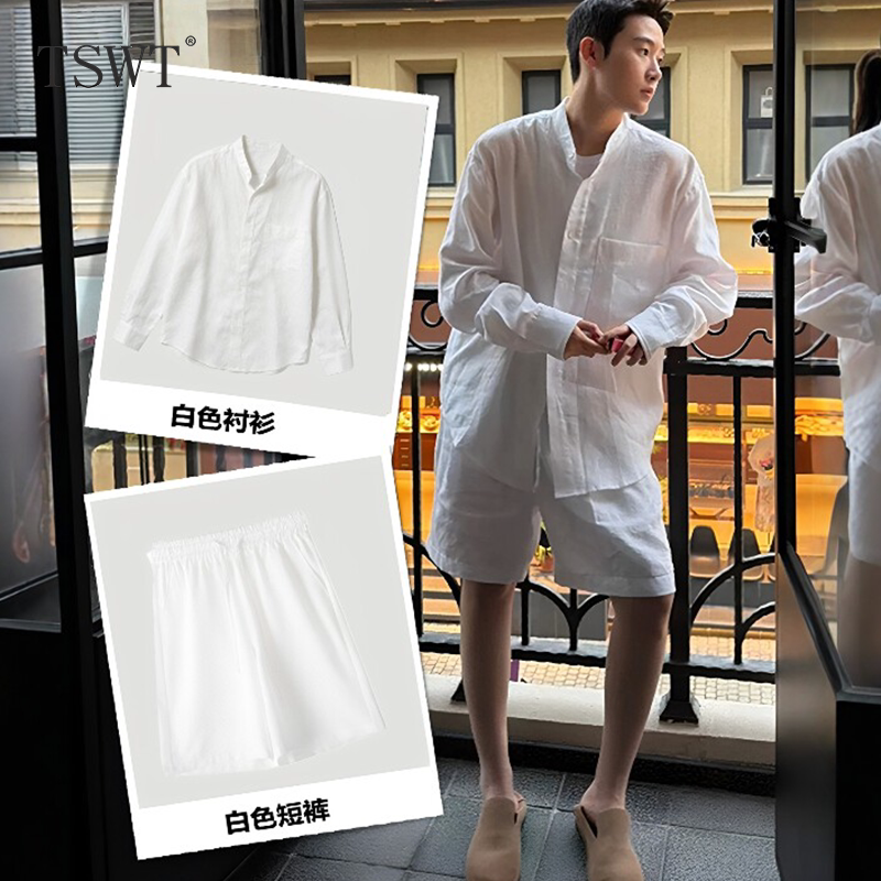 High-End Cleanfit White Lyocell Linen Quick-Dry Suit for Men, Summer Old Money Style, Lightweight and Cool Set