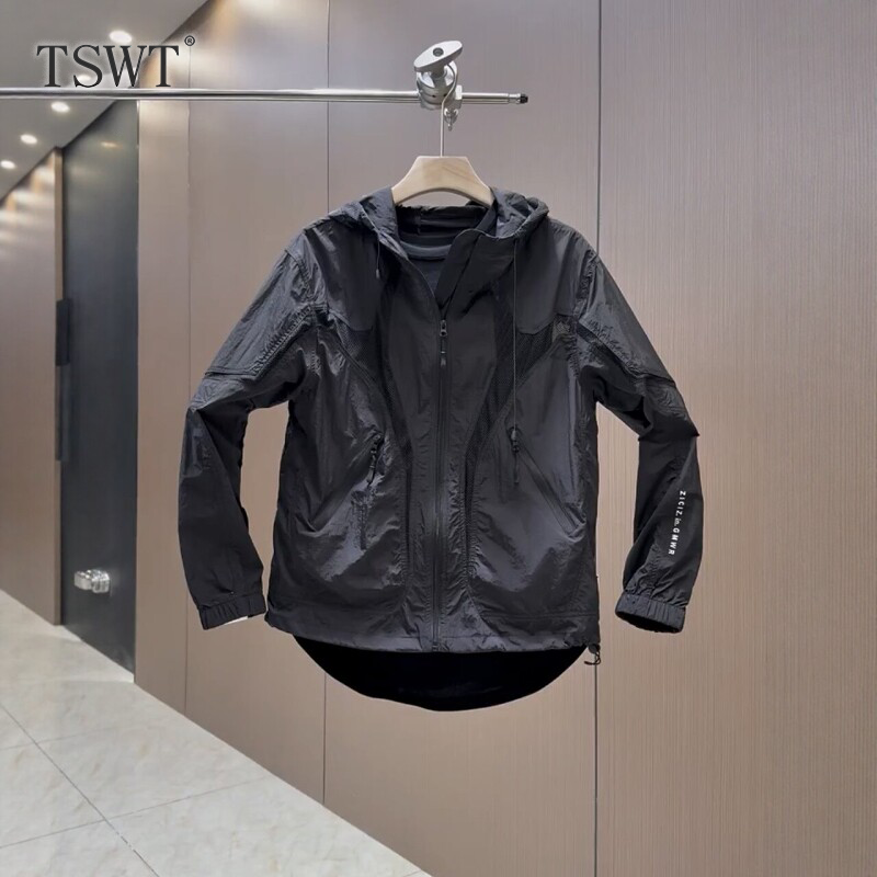 High-End Solid Color Hooded Patchwork Jacket for Men, New Spring and Autumn Mesh Breathable Outdoor Casual Sports Top Coat High-End Solid Color Hooded Patchwork Jacket for Men, New Spring and Autumn Mesh Breathable Outdoor Casual Sports Top Coat