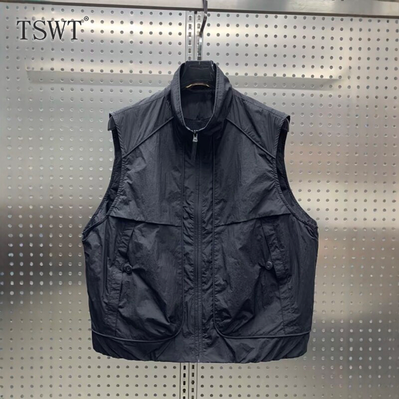 High-End New Style Workwear Stand-Collar Vest Jacket for Men, Spring and Autumn, Premium Loose-Fitting Solid Color Casual Sleeveless Jacket