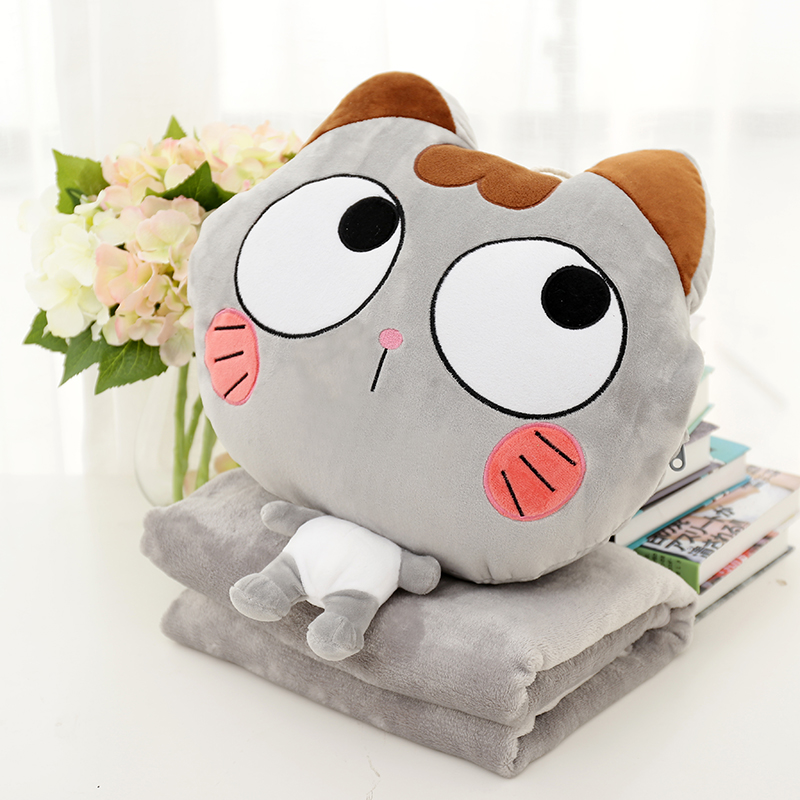 Cute cat warm hands with pillow doll coral plush blanket blanket three-in-one New Year gift for girls