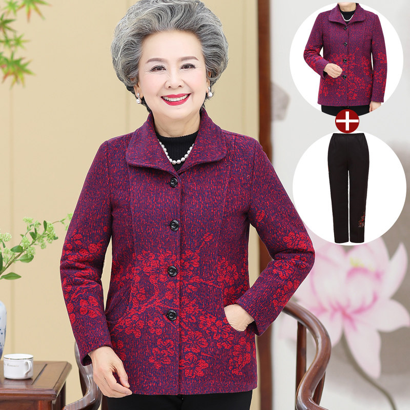 Middle-aged and elderly women's clothing spring dress jacket Mom spring and autumn clothes Mao jacket blouse grandma clothes spring new clothes