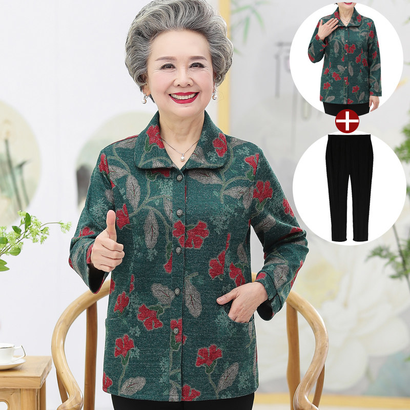 Middle-aged and elderly women's spring clothing thin coat mother spring and autumn clothing shirt grandma clothing spring new old lady cardigan