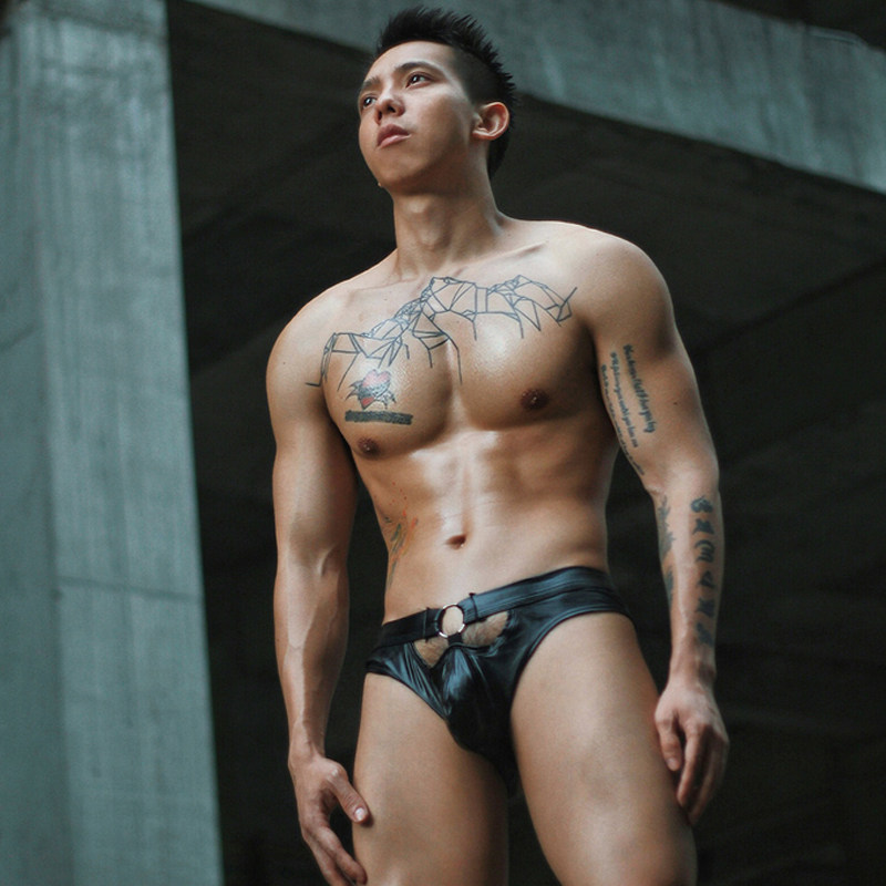 Men's underwear imitation sexy fun to avoid temptation performance after gay gay triangles sexy convex double button pants