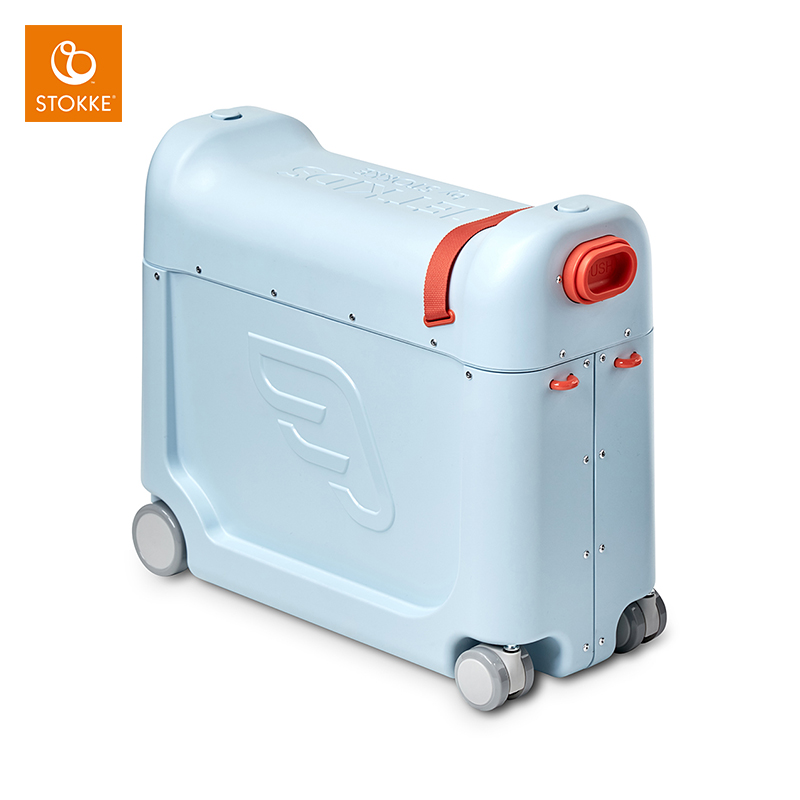 Stokke JetKids bedbox children's suitcases ride on a plane to sleep in the cabin