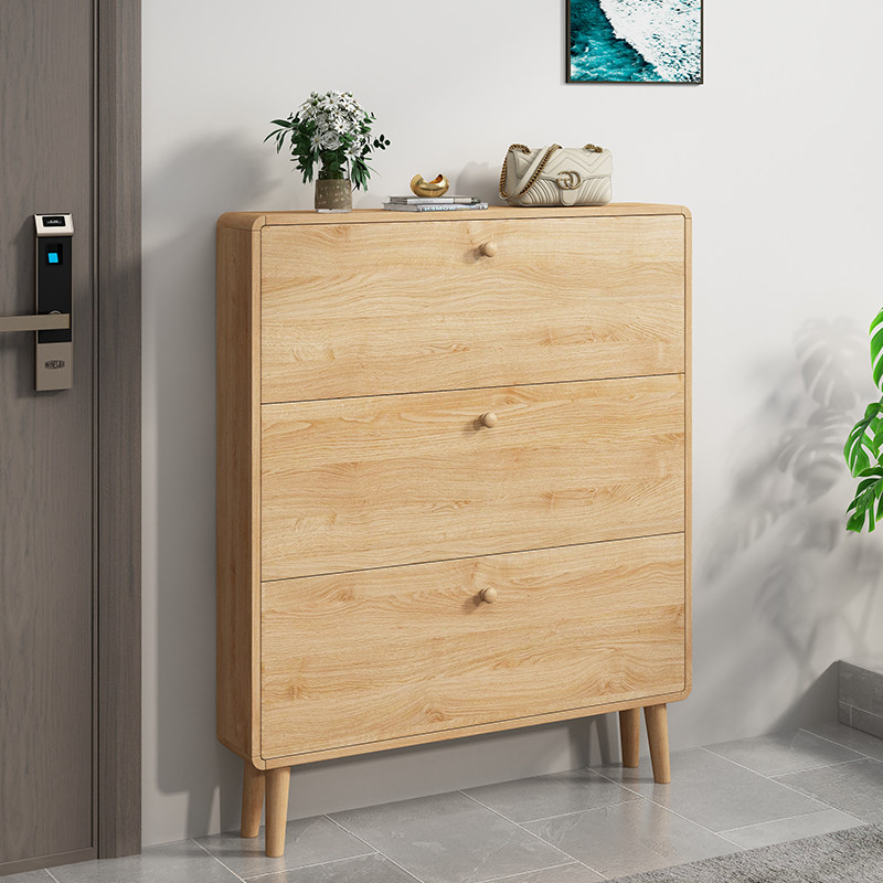 Nordic Solid Wood Shoe Cabinet Doorway Large Capacity Minimalist Modern Small Household Type Entrance Living Room Door Hall Cupboard Tipping style