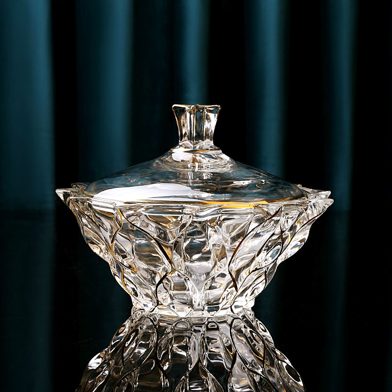 European modern creative depiction gold with lid crystal glass candy jar living room coffee table storage jar fashion ornaments