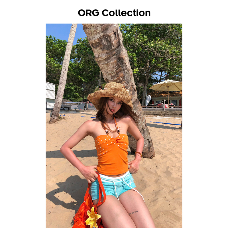 Org Collection Dopamine Vacation Halter Neck Tube Top Women's Summer Hot Girl Short Sleeveless Camisole Top