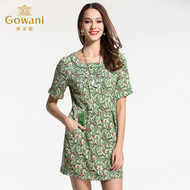 Gowani Giovanni mùa hè giải phóng mặt bằng lụa loạt hoa ngắn tay áo thời trang đầm lụa đầm
