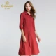 Giovanni của phụ nữ mùa thu mới màu thuần khiết váy dài váy eo cao tính khí mỏng POLO cổ áo váy đơn giản nữ - Váy eo cao