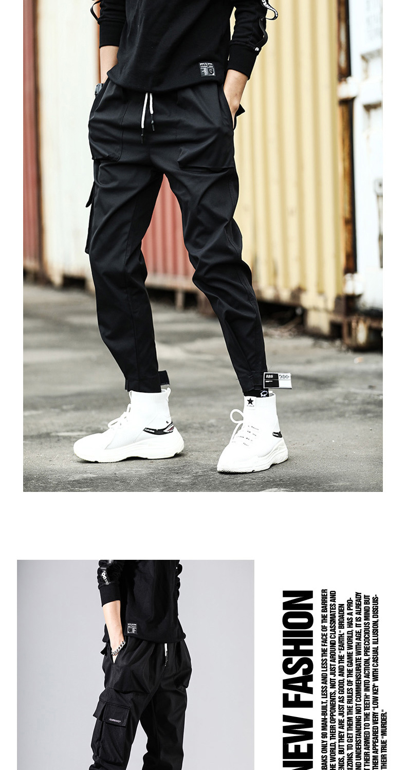 YOA mùa thu mới thủy triều quốc gia quần yếm nam thương hiệu lỏng lẻo hip hop quần giản dị nam Velcro in quần chùm đồ nam
