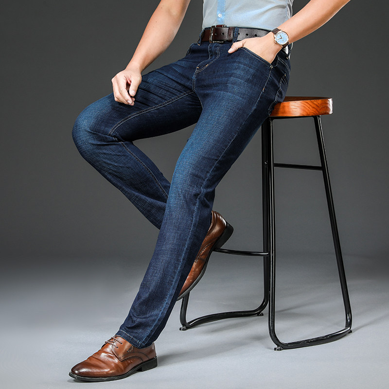 Men's Elastic Jeans Straight Barrel Loose Long Pants Autumn Winter Autumn Winter Ice Silk Sashimi Casual 100 Hitch Pants