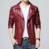 Lapel leather nam chéo chéo Slim phiên bản Hàn Quốc của áo khoác da Pew mỏng phần da Pu đẹp trai xe máy XL