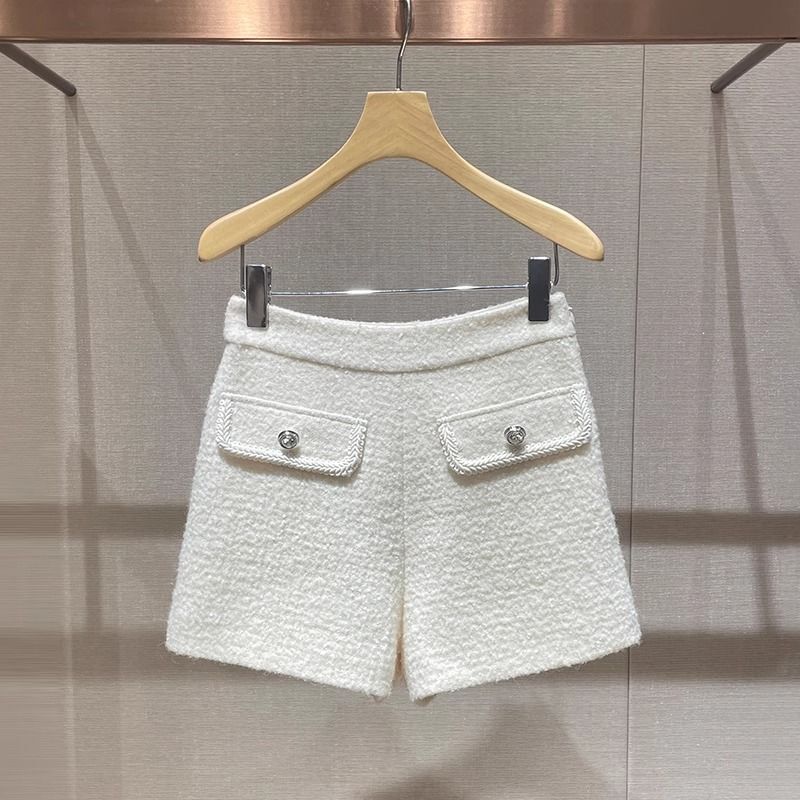 Woolen Shorts for Women 2025 Autumn and Winter New High-Waisted Diamond Buckle Zipper Wide-Leg Pants Tweed A-Line Casual Shorts