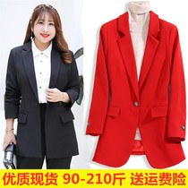 Large size womens professional temperament small suit suit female fat mm200 kg host red formal suit jacket