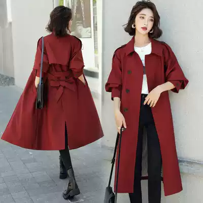 Korean version of medium and long version of windbreaker fat mm200 Jin large size women's Spring and Autumn New Age slim loose coat coat
