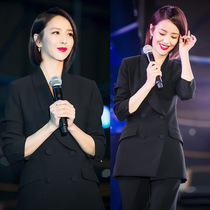 Spring and autumn black professional suit suit two-piece female fat mm200 pounds large size womens host small blazer