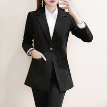 Professional wear one button black suit suit suit female fat mm200 kg spring long large size slim suit jacket