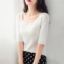 2021 spring and summer new short sleeve ice silk knit women fat mm200 kg large size slim bottoming coat half sleeve t-shirt