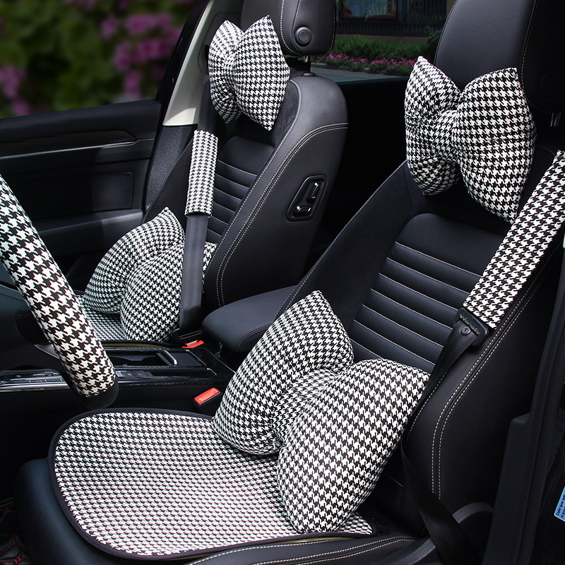 Car seat cushion single piece summer cool pad four seasons universal houndstooth pad Goddess retro plaid linen car seat cushion