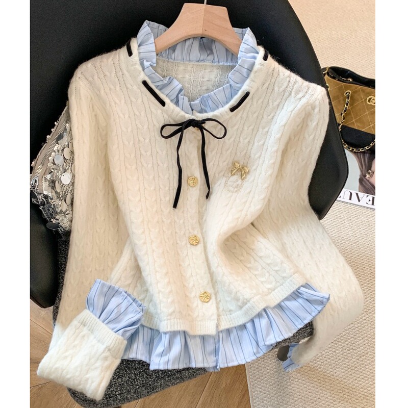Recommended for Personal Collection~ Sweet Style Bow-Tie Lace-Up Faux Two-Piece Knitted Cardigan for Women, 2026 New Slimming Top Recommended for Personal Collection~ Sweet Style Bow-Tie Lace-Up Faux Two-Piece Knitted Cardigan for Women, 2026 New Slimming Top