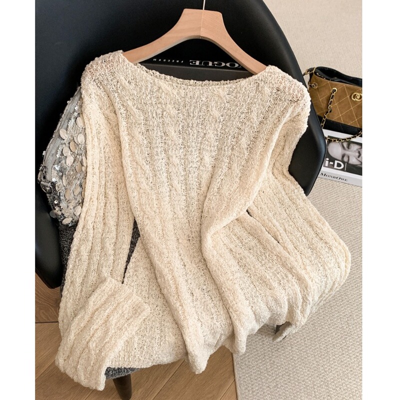 Recommended for Personal Collection~ Textured Hollow-Out Twist Long-Sleeve Knit Top for Women, New Spring and Autumn Style, Lazy Style Loose Top Recommended for Personal Collection~ Textured Hollow-Out Twist Long-Sleeve Knit Top for Women, New Spring and Autumn Style, Lazy Style Loose Top