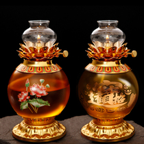 佛堂仿琉璃琥珀莲花酥油灯招财进宝防虫防风液体长明灯15 30天
