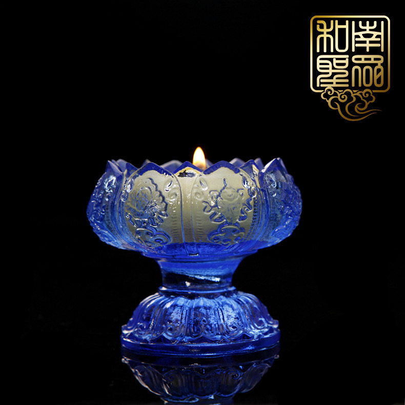 Home Buddha's ancient French glazed lotus lamp Buddhist lamp wax candle holder crisp oil lamp holder Eight water supply Cup Gunbowl trumpet
