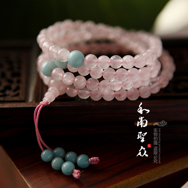 And Nanshengzhong natural powder crystal 6 8mm108 beads women's multi-layer hand string valentine's day gift