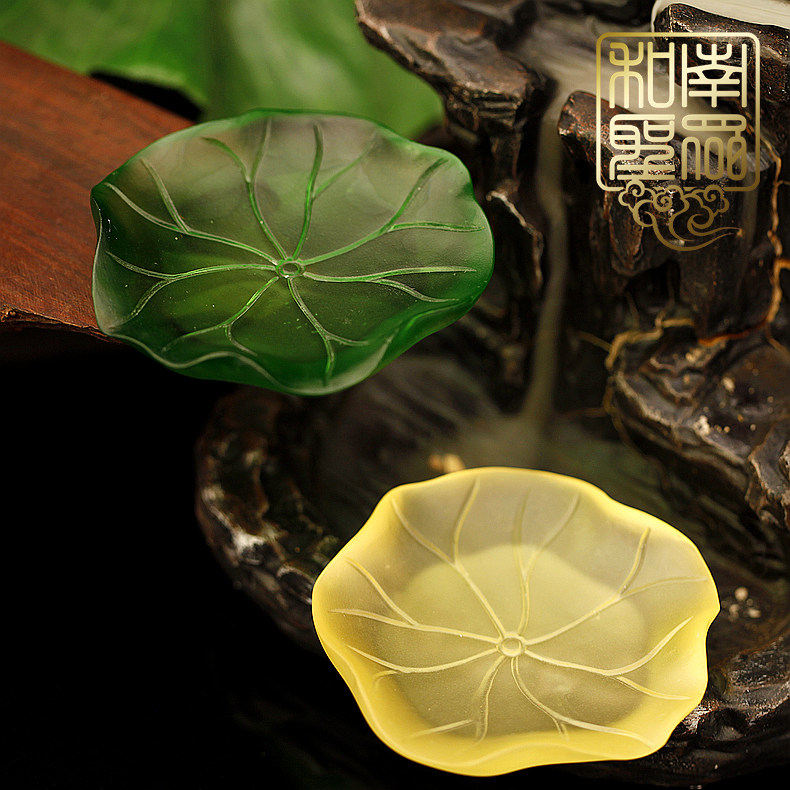 Home Indoor for the Buddha Lotus Leaf Glazed Tray Water Fruit Pan Crisp Oil Lamp Holder Wax Candle Holder sandalwood Sandalwood Multifunctional Small Pan