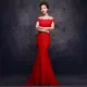 Váy cưới đuôi cá màu đỏ mới một vai 2018 mùa xuân và mùa hè cô dâu cưới bánh mì nướng ren đuôi thon áo sơ mi nữ công sở