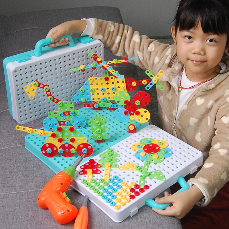 Children's screw toy electric drill disassembly and assembly disassembly and assembly early education puzzle set combination boy toolbox