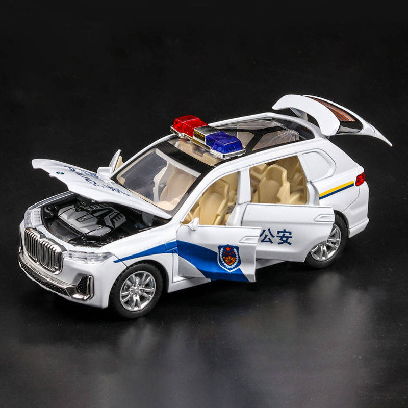 1:32 BMW X7 police car alloy car imitates real sound and light pull back toy car model decoration blind box night market stall