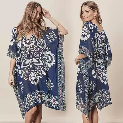 Seaside holiday new chiffon positioning flower long version bikini blouse beach dress swimsuit outside sunscreen skirt