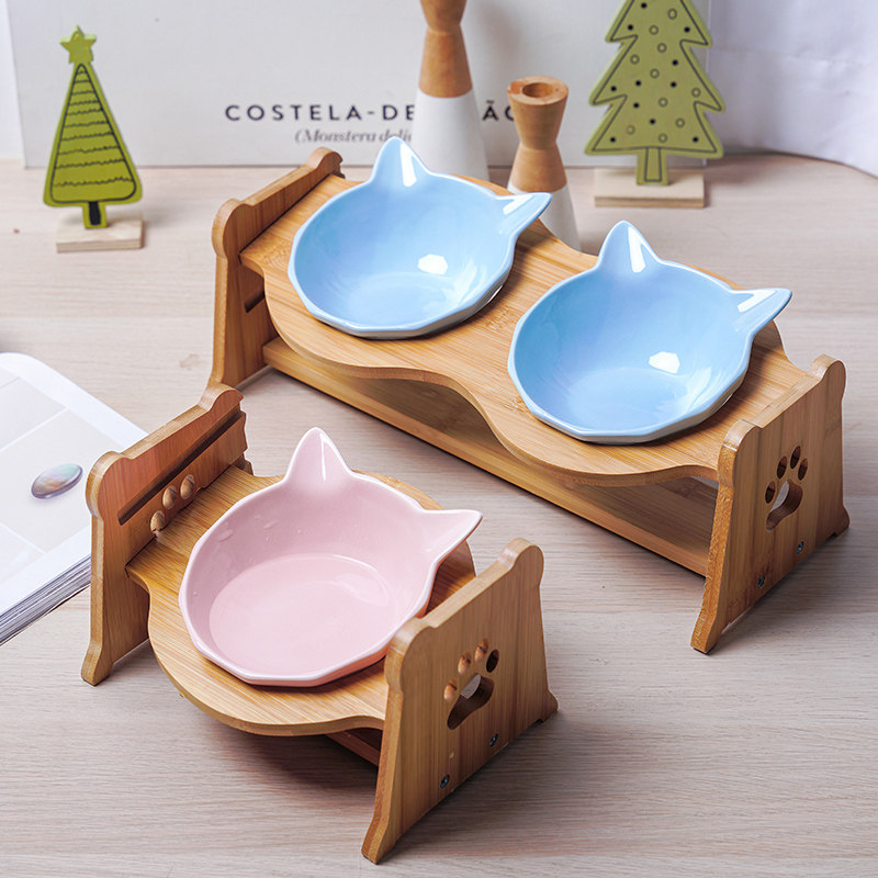 Cat Bowl Ceramic Double Bowl Italicate Pet Protection Cervical cat Cat Food Bowl dog Cat Food Basin Eat Drinking Water Dog Bowl-Taobao