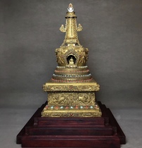 (Buddha) Relic Pagoda Dharani Pagoda with Treasure Seal Tibet Gilded Bronze Old Buddha Statue