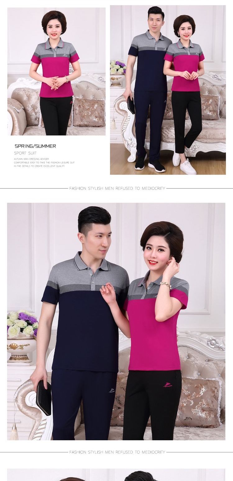 Bộ đồ thể thao đôi nam và nữ mùa hè quần ngắn tay trung niên giản dị bố mặc đồ hai mảnh của mẹ - Thể thao sau bộ thể thao uniqlo