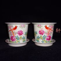  Jingdezhen Cultural Revolution Factory goods Porcelain pastel hand-painted birds and flowers flower pots Flower Bowls Boutique collection consideration