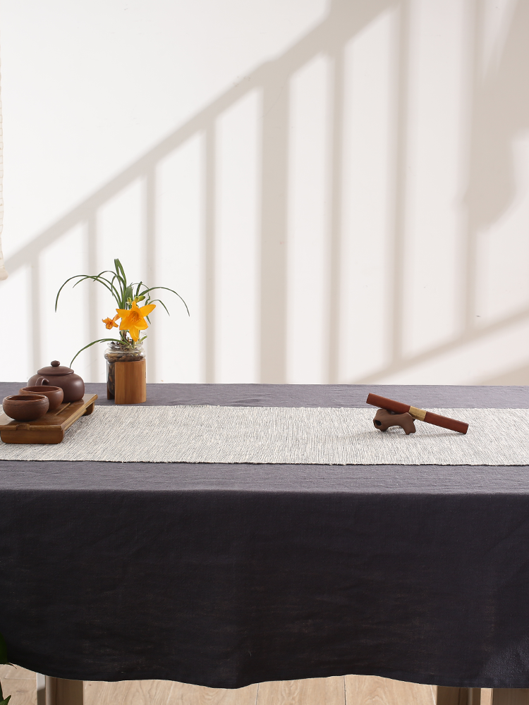 Mubuka Xiabu table flag Chinese table coffee table flag handmade ramie tea mat cotton linen gray and white stripes can be customized