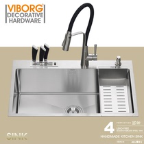 Hong Kong Yubao 4mm thick handmade sink European 304 stainless steel kitchen sink single slot vegetable wash basin with knife holder