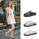 Mowa manufacturer hollow woven slippers for outer wear 2025 summer new one-legged Roman retro Baotou half slippers for women