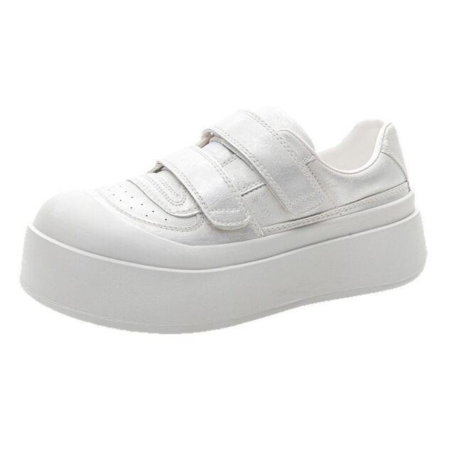 Velcro Versatile Genuine Leather Soft-Soled White Sneakers for Women 2025 Spring New Thick-Soled Casual Sports Sneakers Trendy